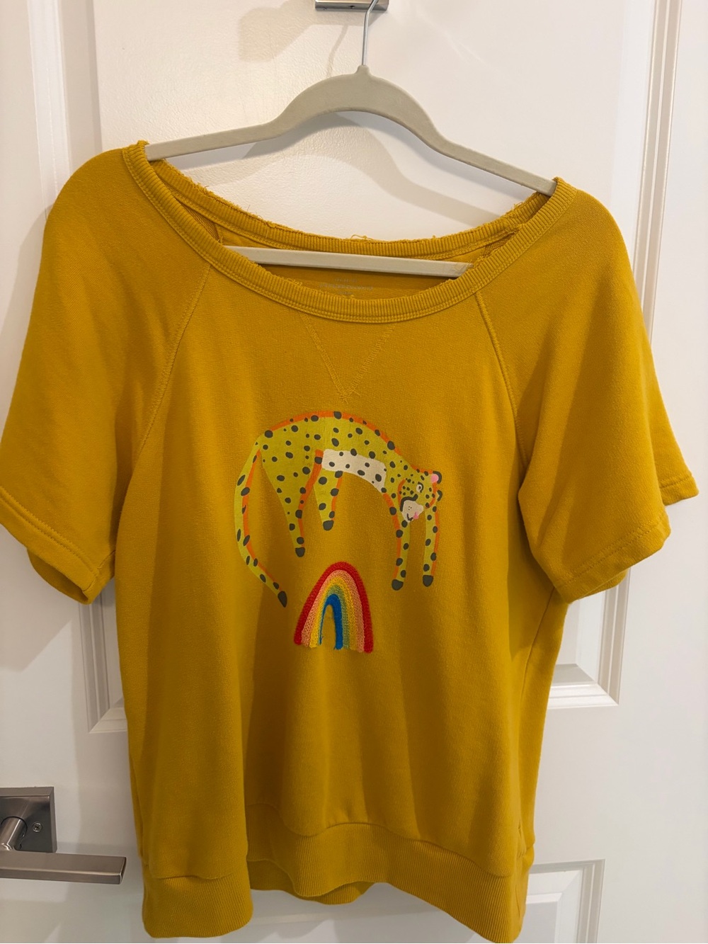 Anthropologie Jarmél by Jarmel Short-Sleeve Sweatshirt w/Leopard & Rainbow